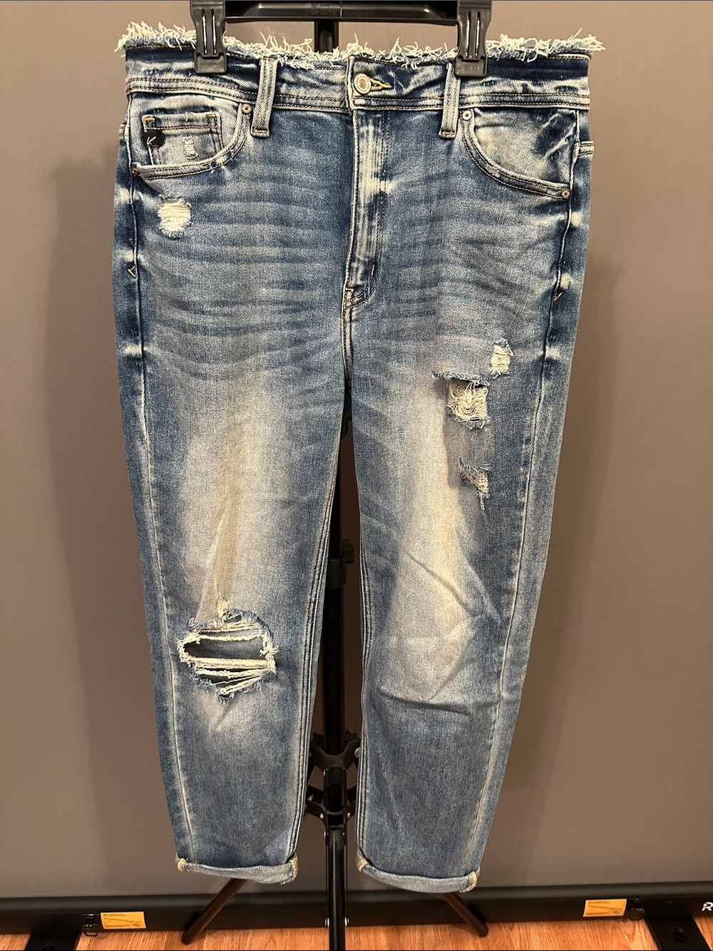 KanCan Distressed Light Blue Boyfriend Jeans with Frayed Waist